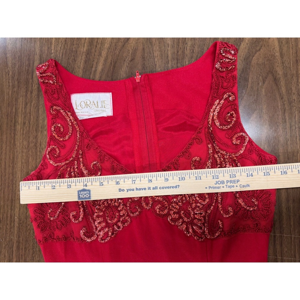 Loralie Original Vintage Red Embroidered Ruffle Maxi Dress V-Neck Formal Gown - Picture 8 of 10